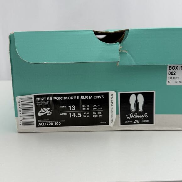 Nike SB Portmore II Solar Mid Canvas White Black AQ7728-100 Size 13